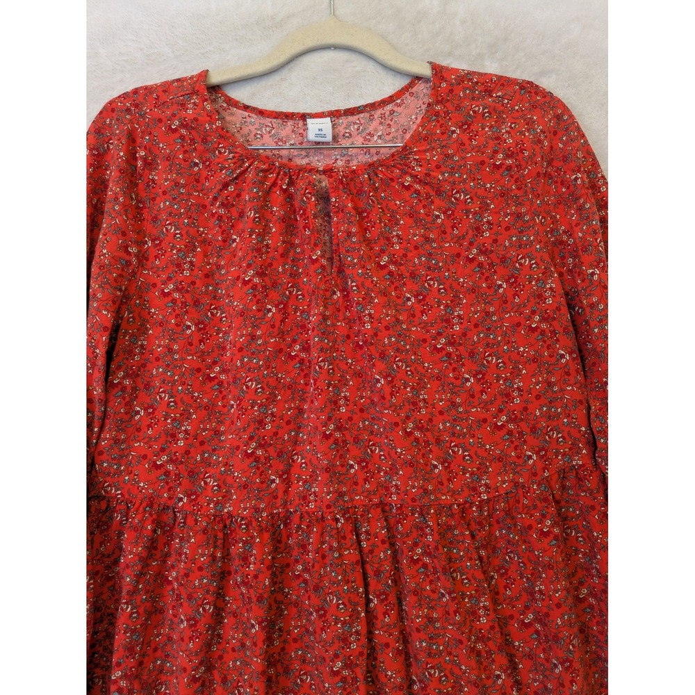 Old Navy Womens XS Red Floral Ditsy Rayon Babydoll Long Sleeve Swing Dress - Picture 4 of 10